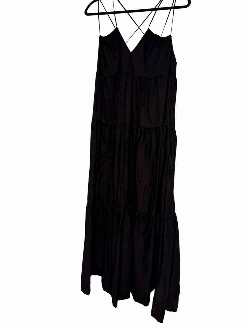 BUCKETLIST Black Tiered Ruffle Maxi Dress Size Large Strappy Boho Dress